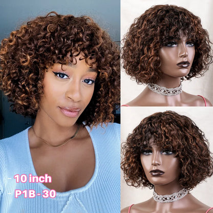 Jerry Short Pixie Bob Wig – Peruvian Human Hair, Honey Highlights