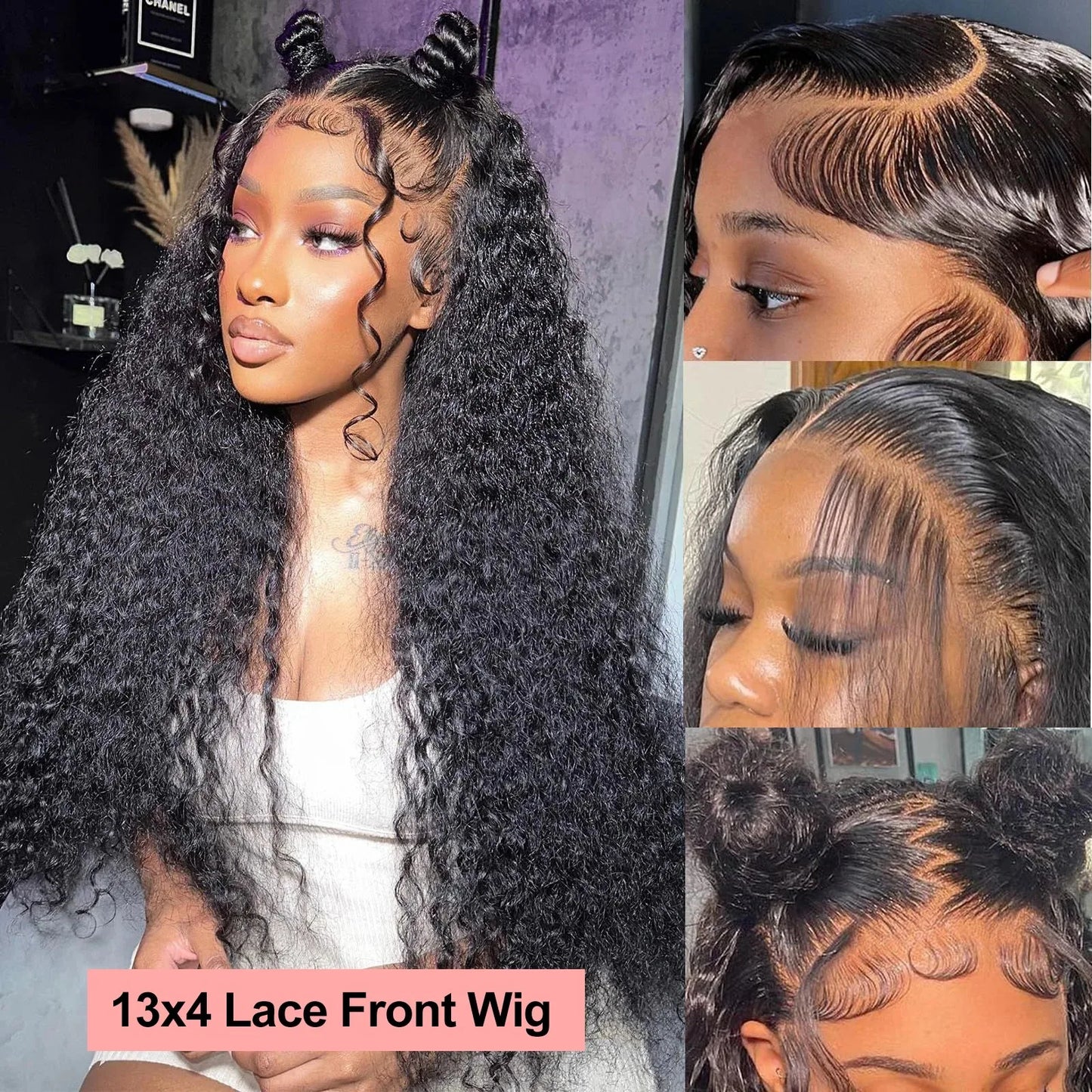 40” Deep Wave Glueless Wig – 13x4/13x6 HD Lace, Curly Human Hair