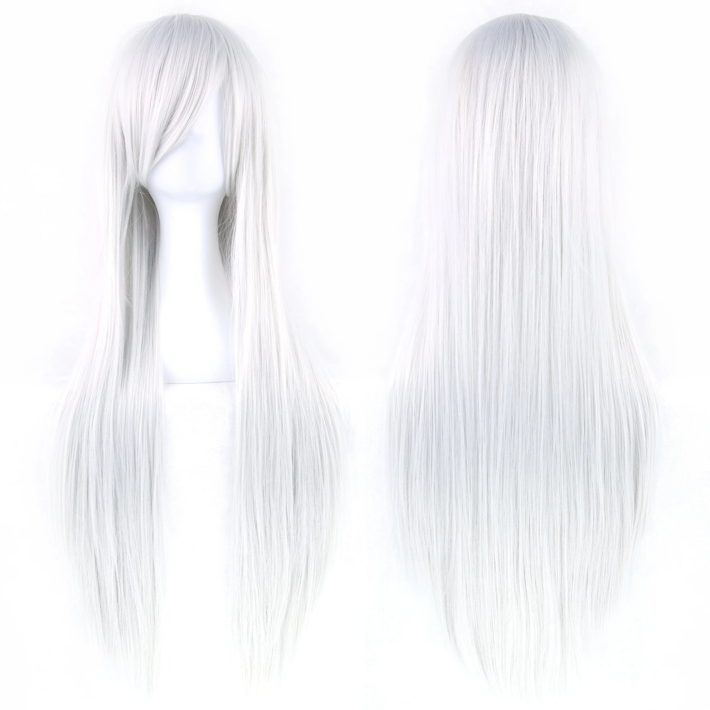 Silver White Long Synthetic Wig – Anime Cosplay with Bangs