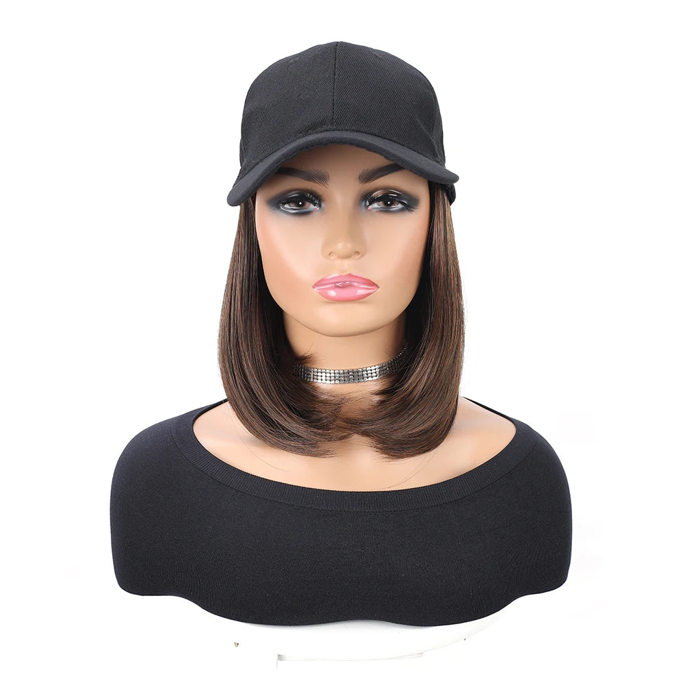 Baseball Cap Wig – 10” Short Straight Synthetic Hair, Heat Resistant