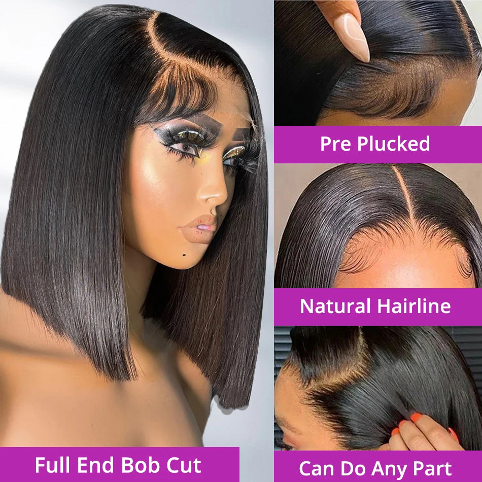250% Density Short Bob Wig – 13x4/13x6 HD Lace, Human Hair