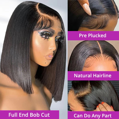 250% Density Short Bob Wig – 13x4/13x6 HD Lace, Human Hair