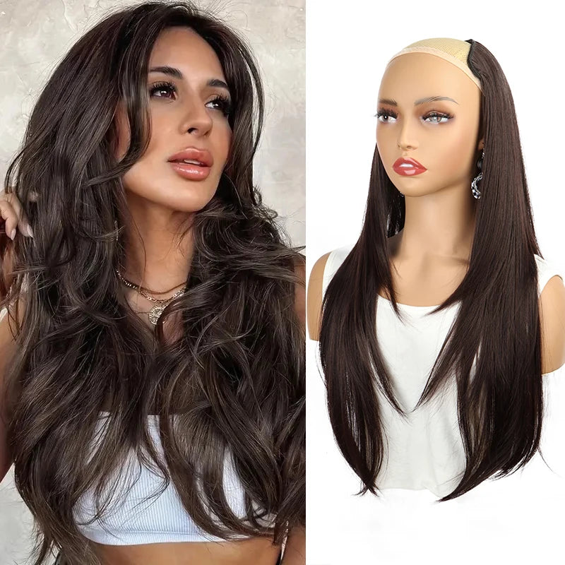 WIGSIN 22” V-Shaped Clip-In Wig – Long Straight Synthetic Black & Blonde Hair