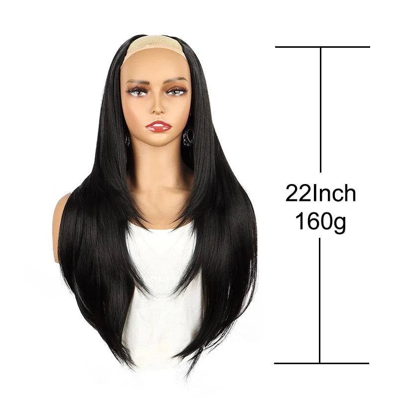 WIGSIN 22” V-Shaped Layered Clip-In Wig – Long Straight Synthetic Hair