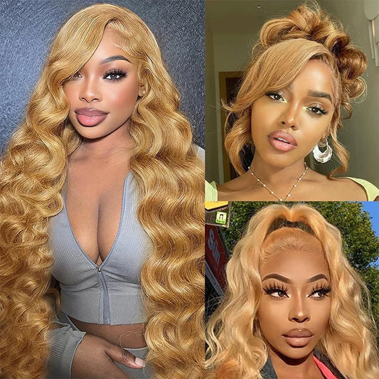 Honey Blonde Body Wave Wig – 13x6 HD Lace, Pre-Plucked Human Hair