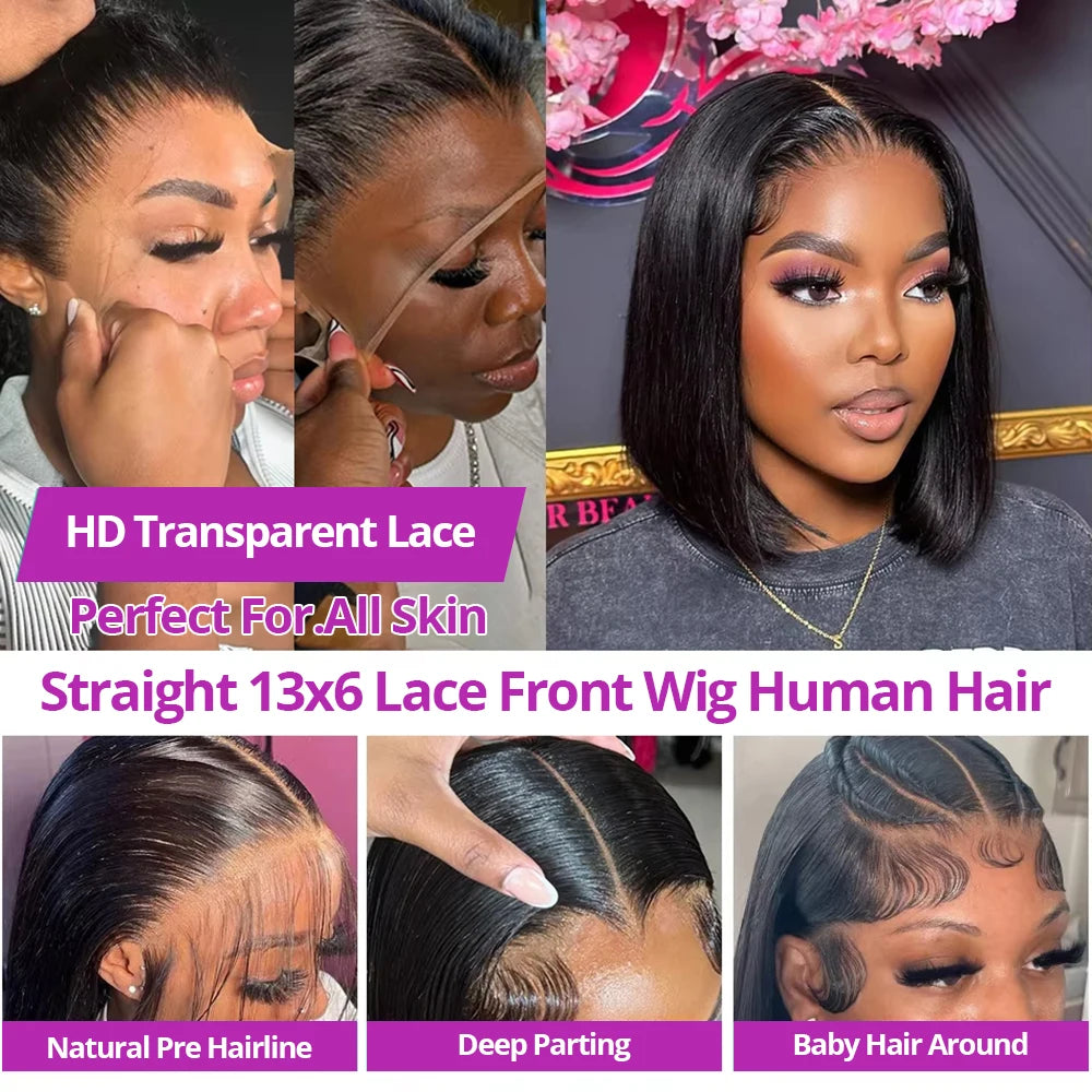 250% Density Short Bob Wig – 13x4/13x6 HD Lace, Human Hair