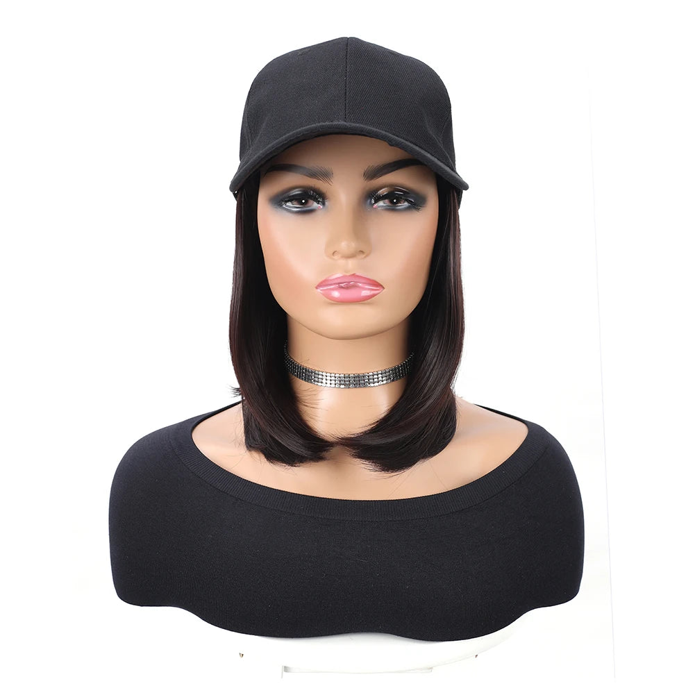 Baseball Cap Wig – 10” Short Straight Synthetic Hair, Heat Resistant