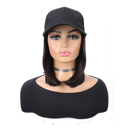 Baseball Cap Wig – 10” Short Straight Synthetic Hair, Heat Resistant
