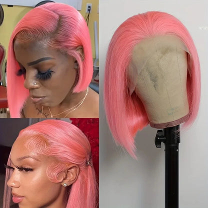 Pink Short Bob Wig – 13x4 Lace, 180% Human Hair