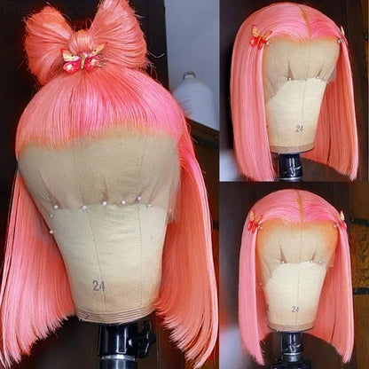 Pink Short Bob Wig – 13x4 Lace, 180% Human Hair