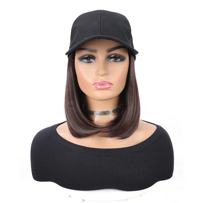 Baseball Cap Wig – 10” Short Straight Synthetic Hair, Heat Resistant