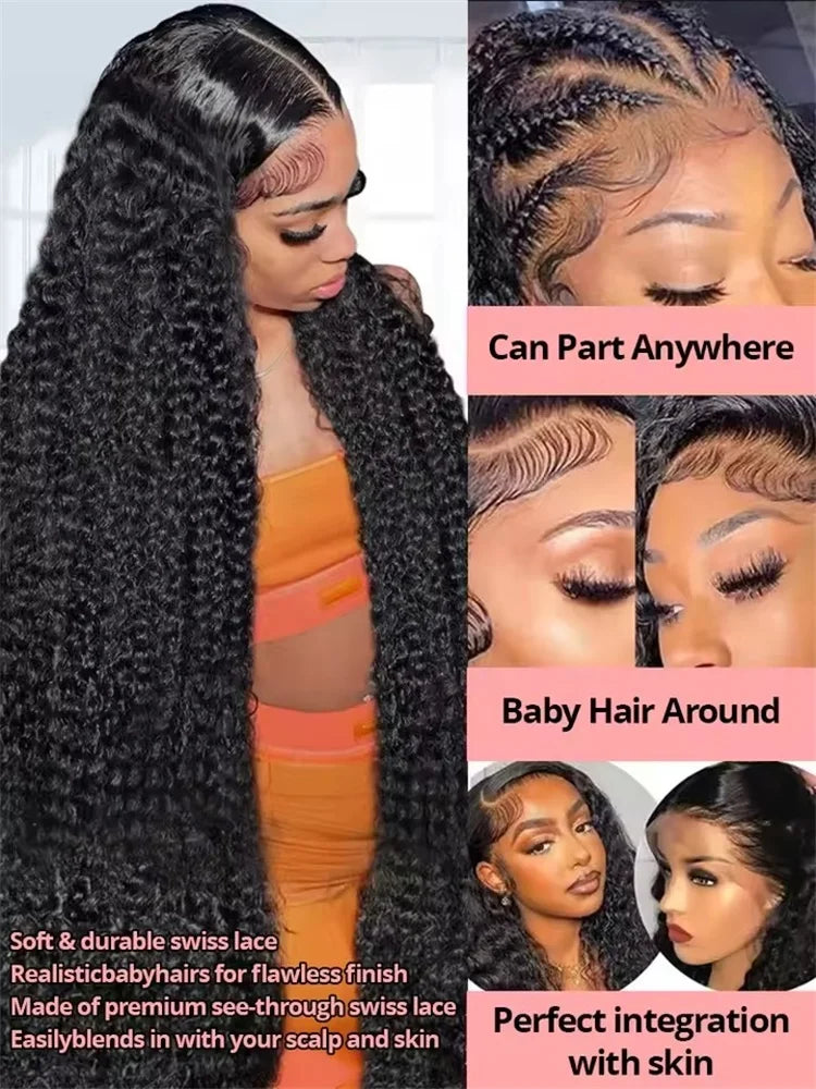 40” Deep Wave Glueless Wig – 13x4/13x6 HD Lace, Curly Human Hair