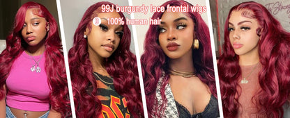 250% Density Burgundy Red Body Wave Wig – 13x4/13x6 HD Lace, Human Hair