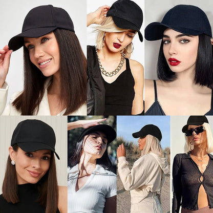 Baseball Cap Wig – 10” Short Straight Synthetic Hair, Heat Resistant