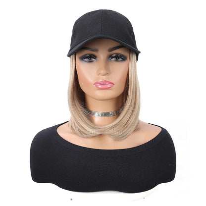 Baseball Cap Wig – 10” Short Straight Synthetic Hair, Heat Resistant