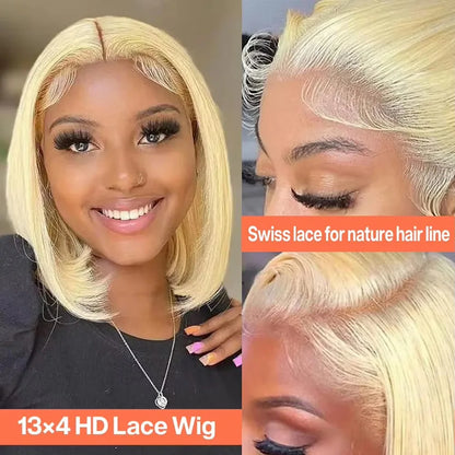 613 Blonde Short Bob Wig – 13x4 Lace, Remy Human Hair