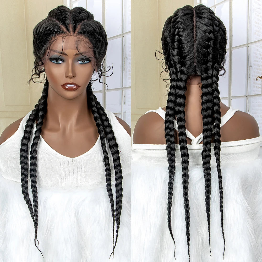26” Synthetic Box Braids Wig – Lace Front with Baby Hair