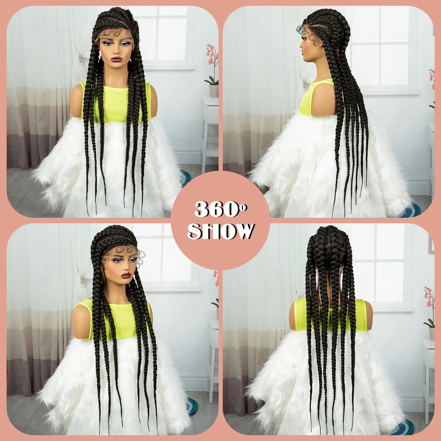 36” Cornrow Braided Full Lace Wig – Synthetic with Baby Hair
