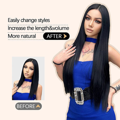 Long Straight Clip-In Hair Extension – 5 Clips, Heat-Resistant Synthetic Hair