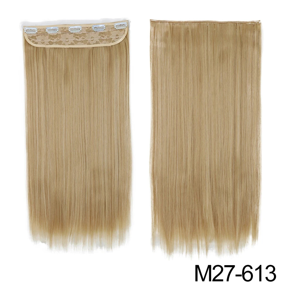 Long Straight Clip-In Hair Extension – 5 Clips, Heat-Resistant Synthetic Hair
