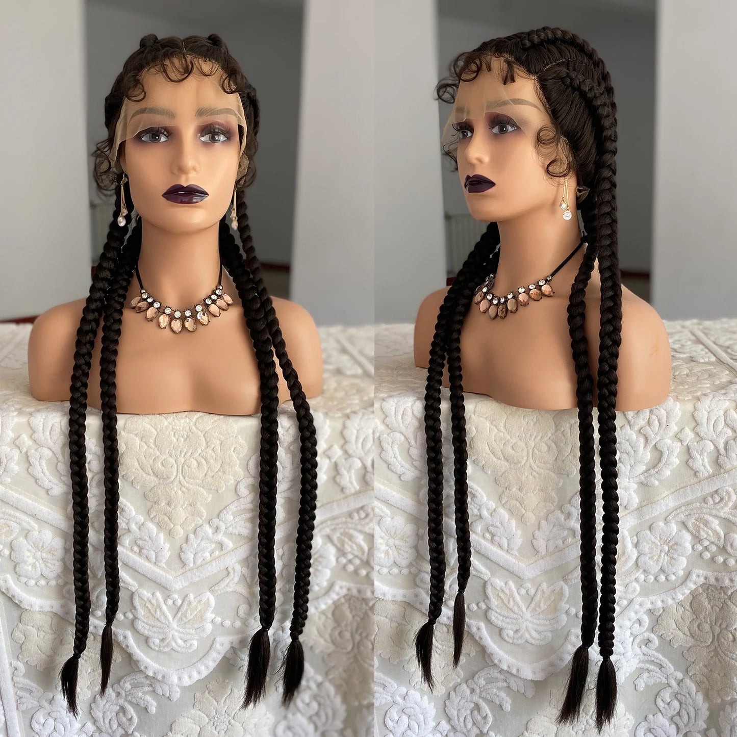 32” Synthetic 4-Twist Cornrow Braided Wig – Lace Front with Baby Hair