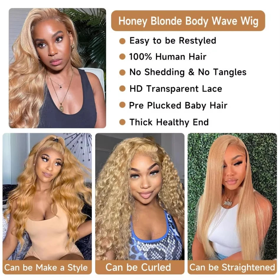 Honey Blonde 13x6 Lace Wig – 210% Body Wave Brazilian Hair