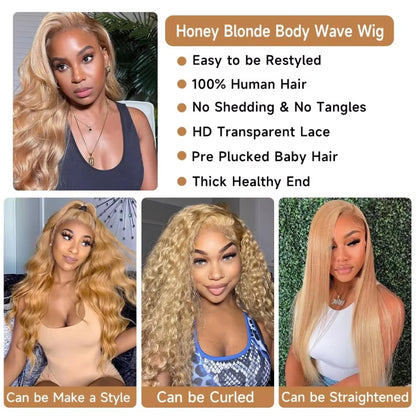Honey Blonde 13x6 Lace Wig – 210% Body Wave Brazilian Hair