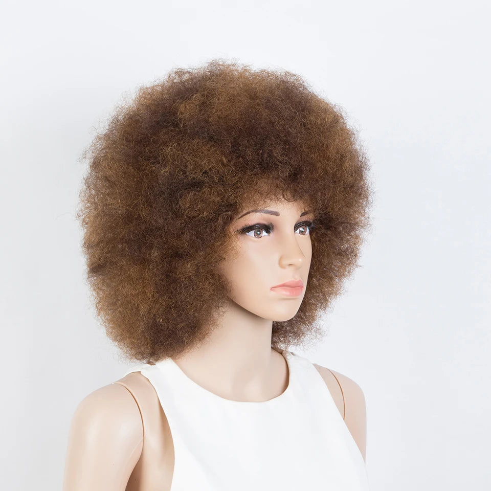 QVR Short Afro Kinky Curly Wig with Bangs – 180% Human Hair