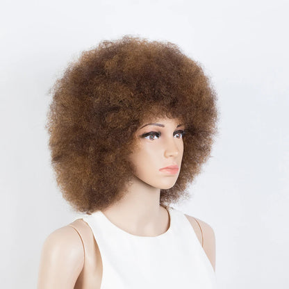 QVR Short Afro Kinky Curly Wig with Bangs – 180% Human Hair