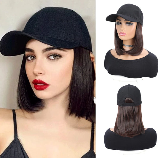 Baseball Cap Wig – 10” Short Straight Synthetic Hair, Heat Resistant