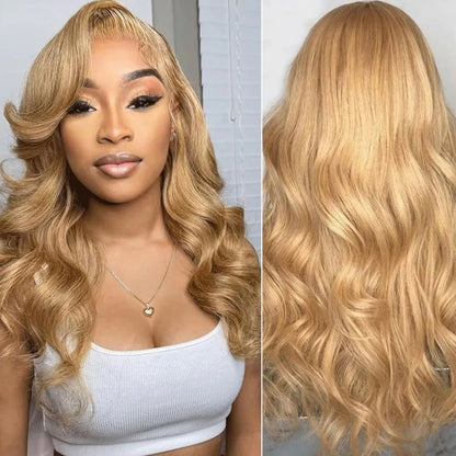 Honey Blonde Body Wave Wig – 13x6 HD Lace, Pre-Plucked Human Hair