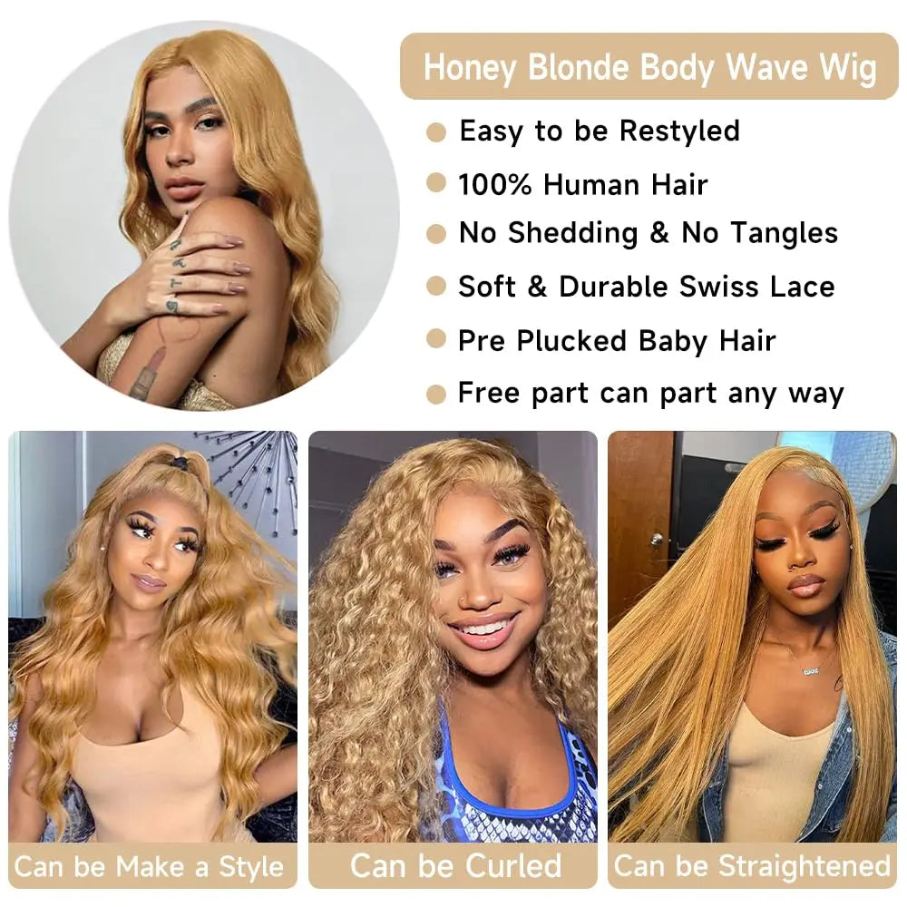 Honey Blonde 13x6 Lace Wig – 210% Body Wave Brazilian Hair