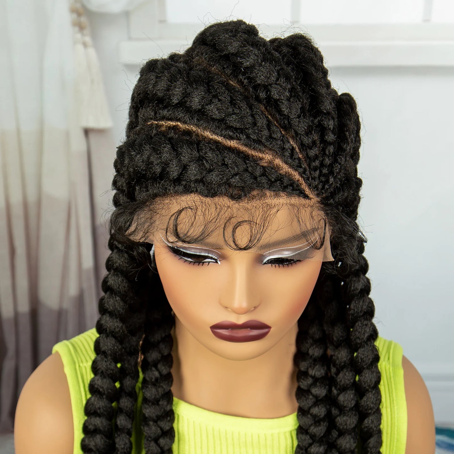 36” Cornrow Braided Full Lace Wig – Synthetic with Baby Hair
