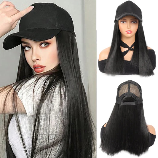 Black Duck Tongue Sponge Hat Wig – Long Straight Synthetic Hair