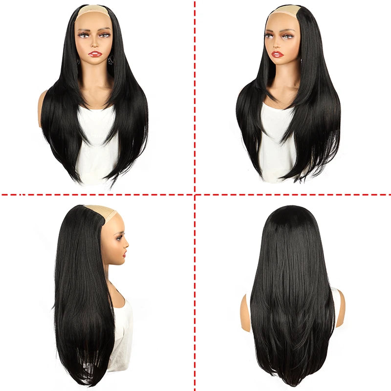 WIGSIN 22” V-Shaped Clip-In Wig – Long Straight Synthetic Black & Blonde Hair