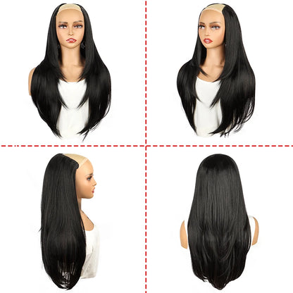 WIGSIN 22” V-Shaped Clip-In Wig – Long Straight Synthetic Black & Blonde Hair
