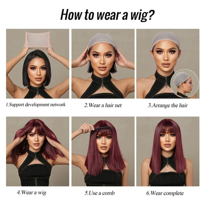 Pink Wavy Synthetic Wig with Bangs – Long Curly Heat-Resistant Hair